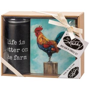 Chicken Boxed Gift Set Box Wall Shelf Sign Fragrant Jar Soy Candle Farm Life NWT